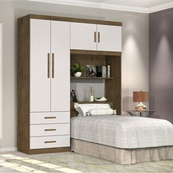 Guarda Roupa Solteiro CANCUN C/ CABECEIRA BAÚ + CAMA